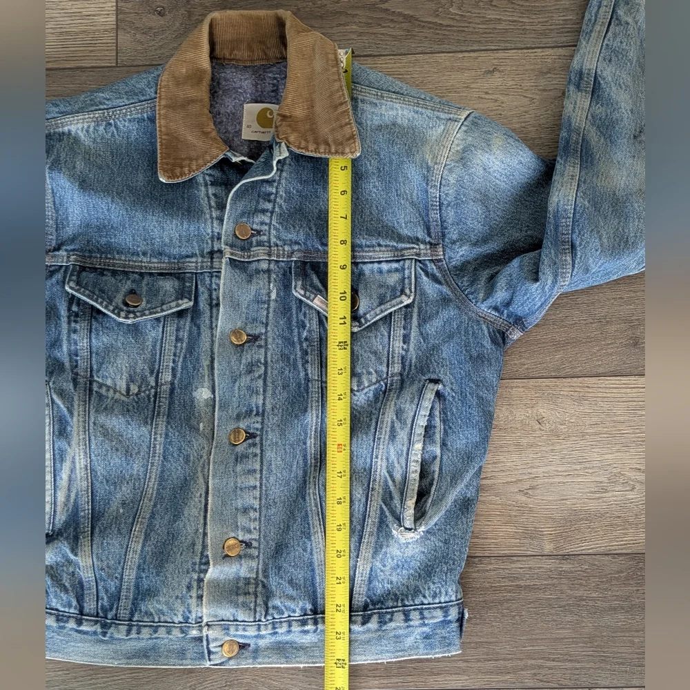 Vintage Rare Carhartt Trucker Jean Denim Jacket Blanket Lined Mens 40 Distressed - Picture 3 of 11
